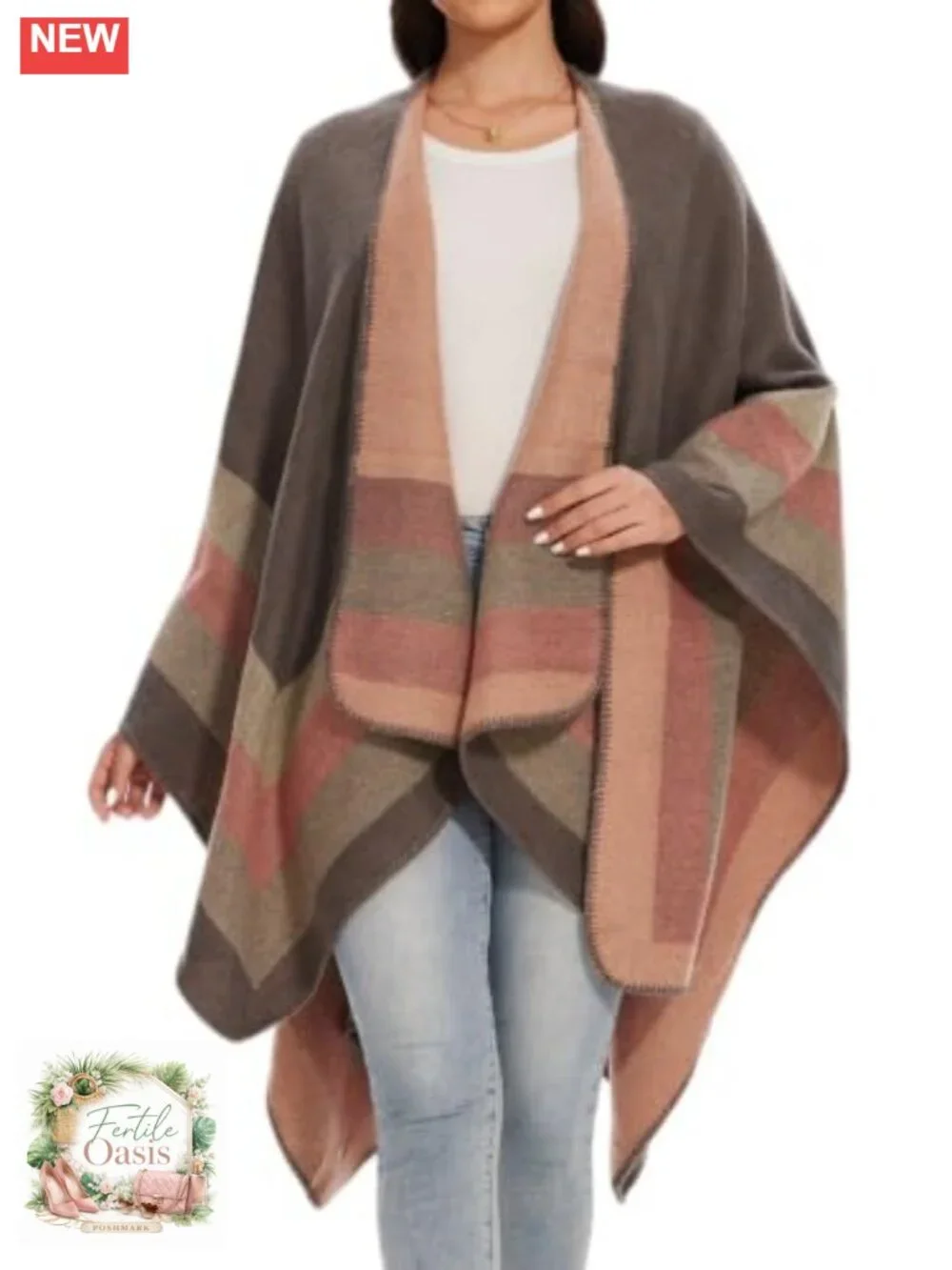 Women's Cozy Knit Poncho Shawl Wrap Cape Cardigan Open Front